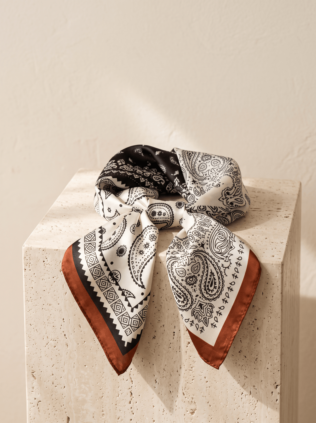 Paisley Color Blocked White and Black Print Square Scarf - The Collective Park City