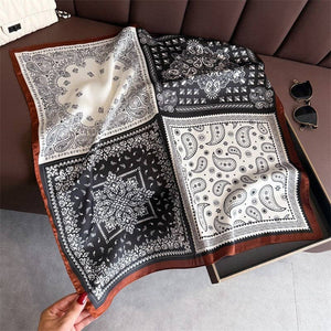 Paisley Color Blocked White and Black Print Square Scarf - The Collective Park City