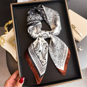 Paisley Color Blocked White and Black Print Square Scarf - The Collective Park City