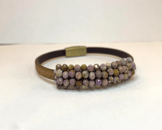 Phosphosderite w/Lavender Zircon Leather Bracelet - The Collective Park City