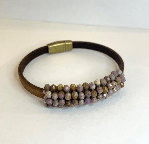 Phosphosderite w/Lavender Zircon Leather Bracelet - The Collective Park City