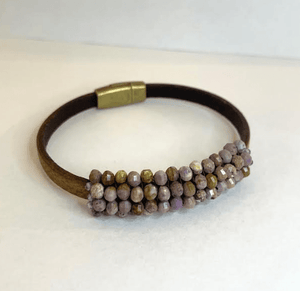Phosphosderite w/Lavender Zircon Leather Bracelet - The Collective Park City