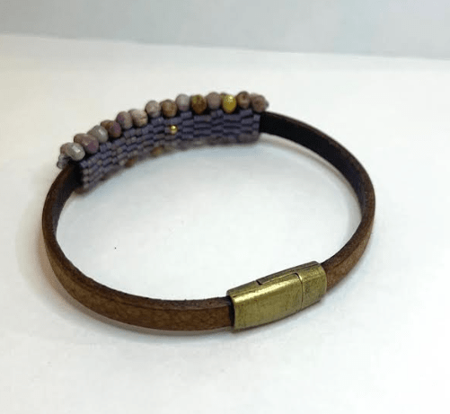 Phosphosderite w/Lavender Zircon Leather Bracelet - The Collective Park City