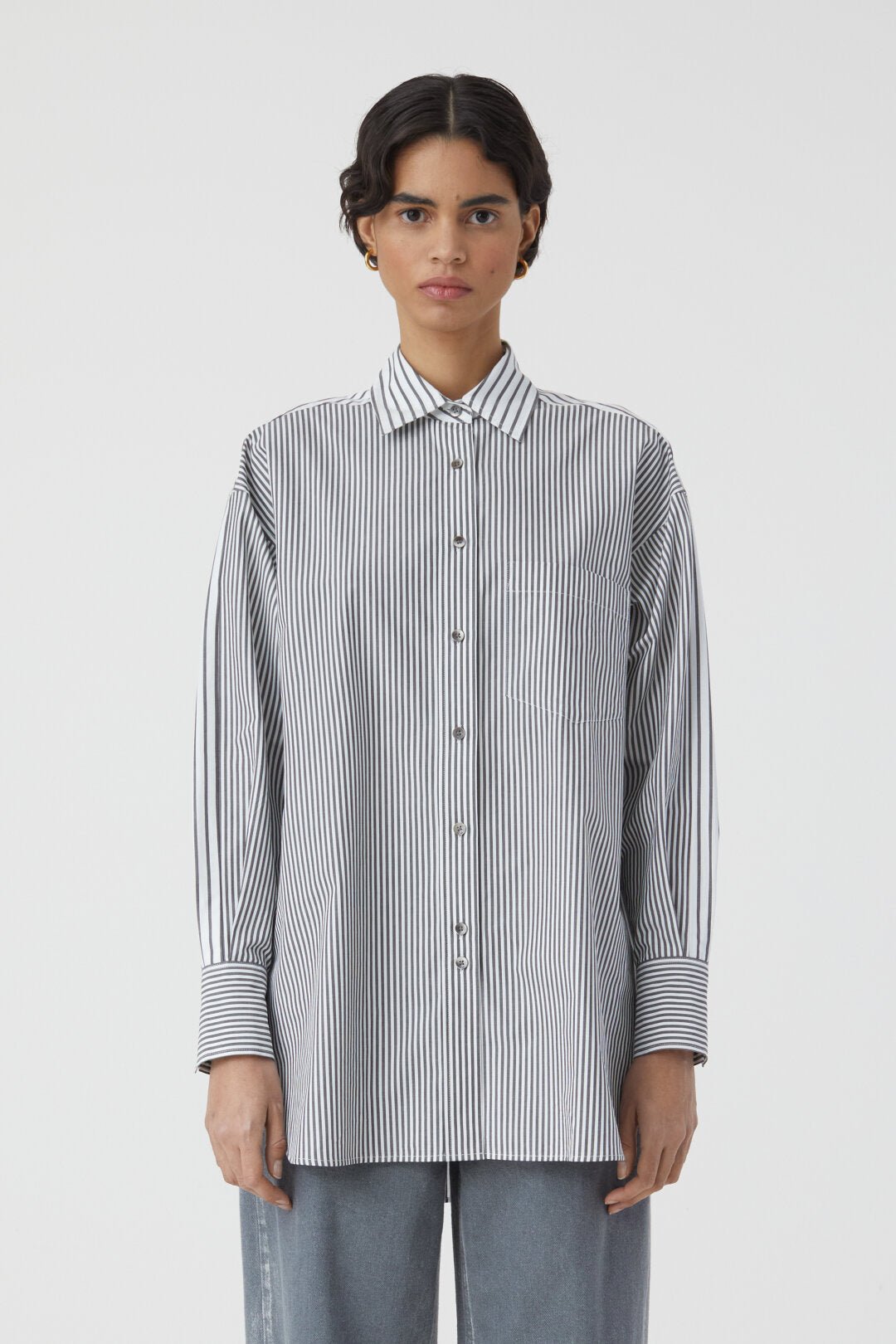 Pin - Striped Blouse - Charcoal - The Collective Park City