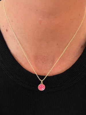 Pink Smiley Gold Plated Chain Necklace - The Collective Park City