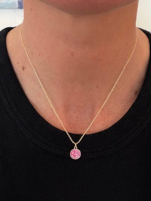 Pink Smiley Gold Plated Chain Necklace - The Collective Park City