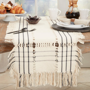 Plaid Hemstitch Fringe Cotton 16"x72" Table Runner - The Collective Park City