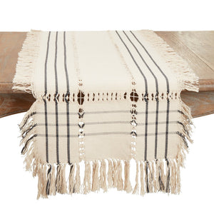 Plaid Hemstitch Fringe Cotton 16"x72" Table Runner - The Collective Park City