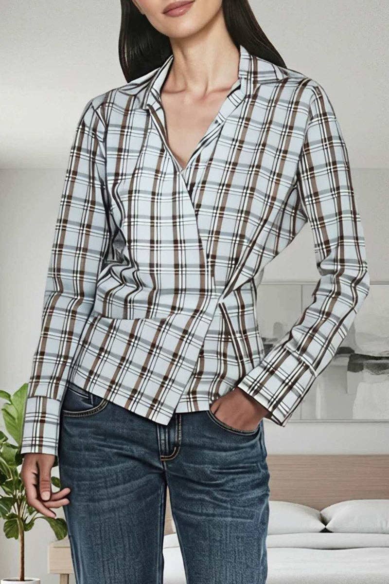 Plaid Wrap Long Sleeve Shirt - The Collective Park City