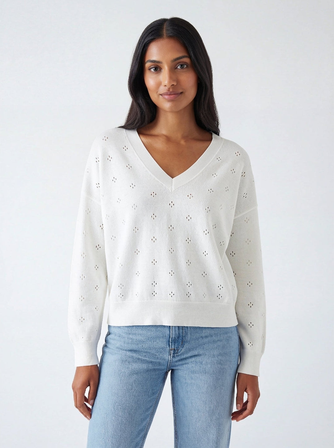 Pointelle V - Neck Sweater - The Collective Park City