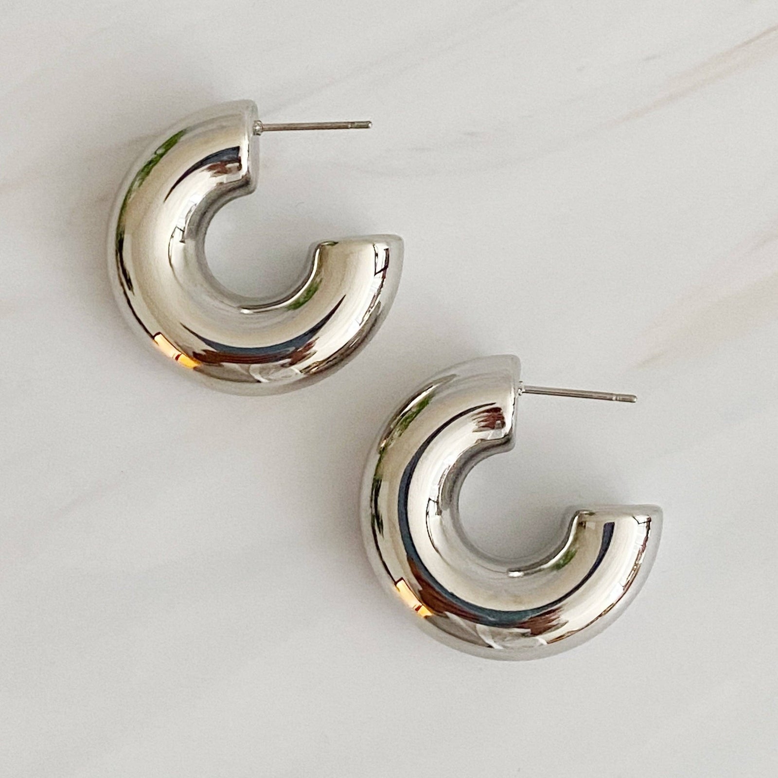 Polished Hollow Puffy Hoop Earrings - The Collective Park City