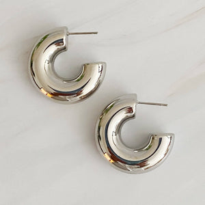 Polished Hollow Puffy Hoop Earrings - The Collective Park City