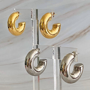 Polished Hollow Puffy Hoop Earrings - The Collective Park City
