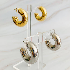 Polished Hollow Puffy Hoop Earrings - The Collective Park City