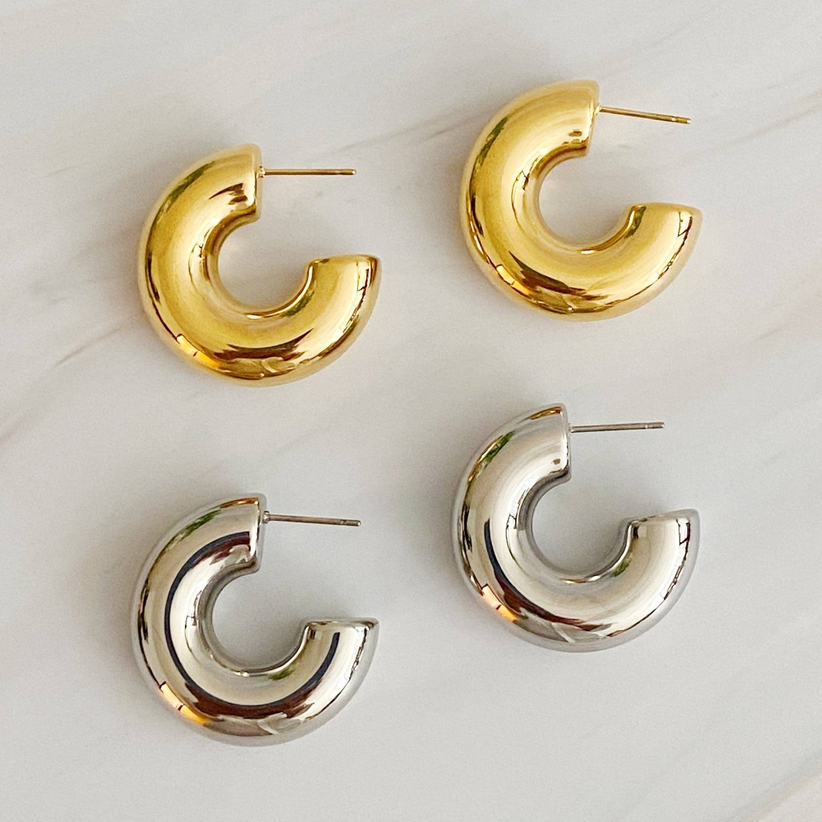 Polished Hollow Puffy Hoop Earrings - The Collective Park City