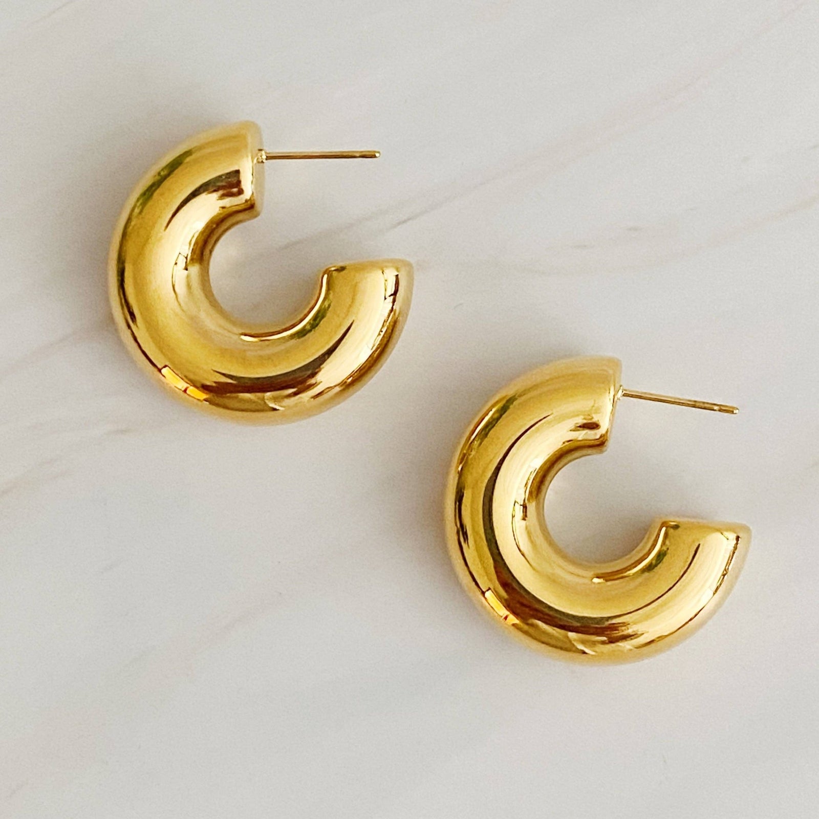 Polished Hollow Puffy Hoop Earrings - The Collective Park City