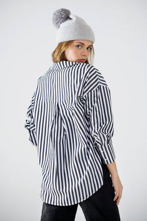 Poplin Striped Button Down Top - The Collective Park City