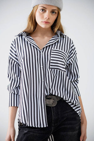 Poplin Striped Button Down Top - The Collective Park City
