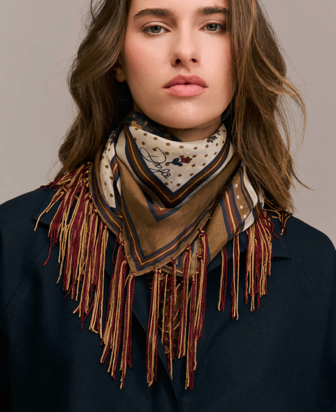 Printed Fringe Scarf - Camel - The Collective Park City