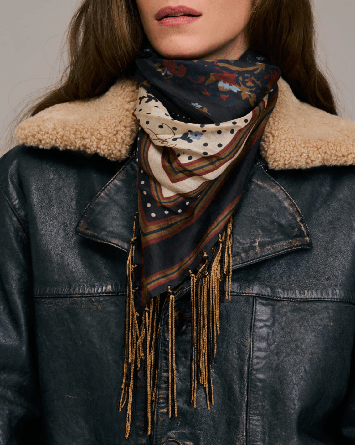 Printed Fringe Scarf - Navy - The Collective Park City