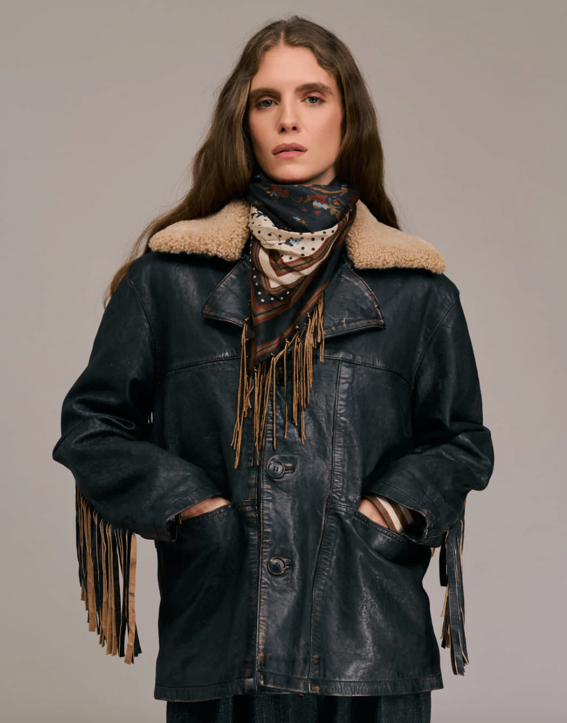 Printed Fringe Scarf - Navy - The Collective Park City