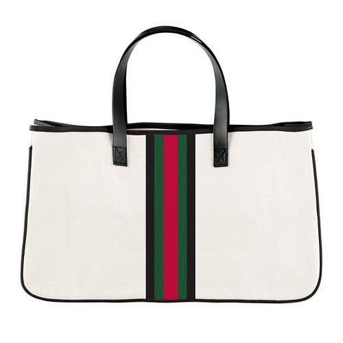 Racer Stripe Canvas Tote - Natural + Red Stripes - The Collective Park City