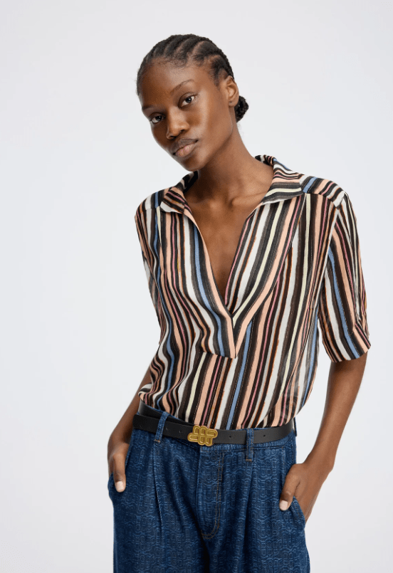 Rackley Striped V - neck Top - The Collective Park City