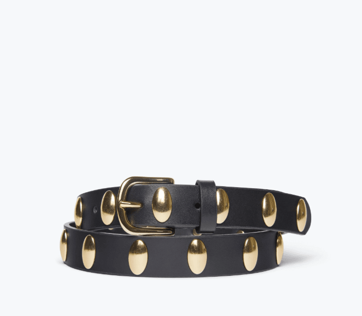 Rebecca Black Leather Belt w Gold Oval Studs - The Collective Park City