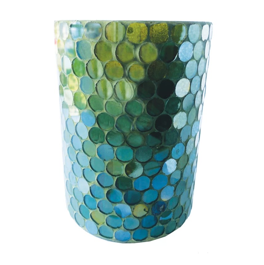 Recycled Glass Mosaic Votive Candle Holder - Iridescent Green - The Collective Park City