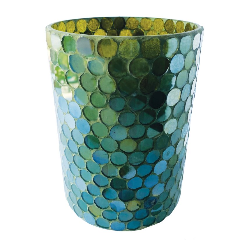 Recycled Glass Mosaic Votive Candle Holder - Iridescent Green - The Collective Park City