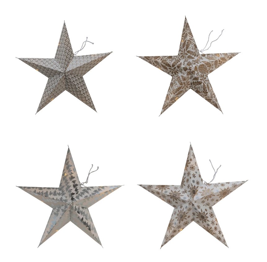 Recycled Paper Star Ornament w/ LED Light String - The Collective Park City