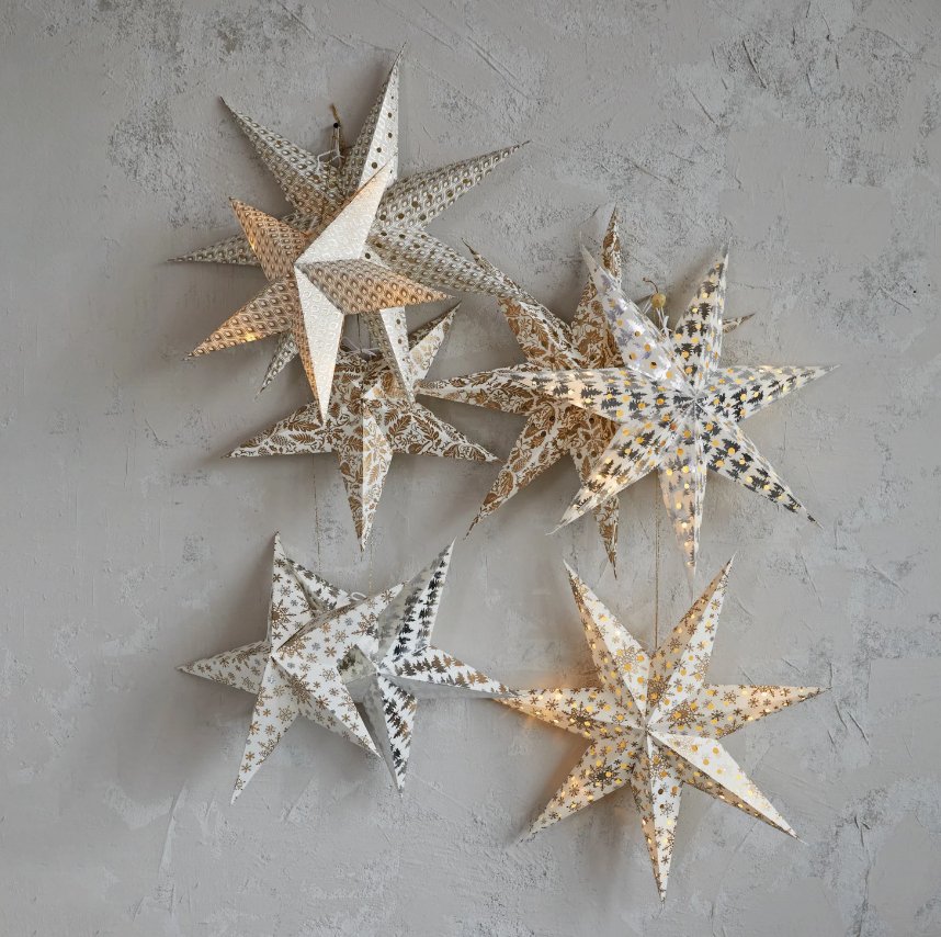 Recycled Paper Star Ornament w/ LED Light String - The Collective Park City