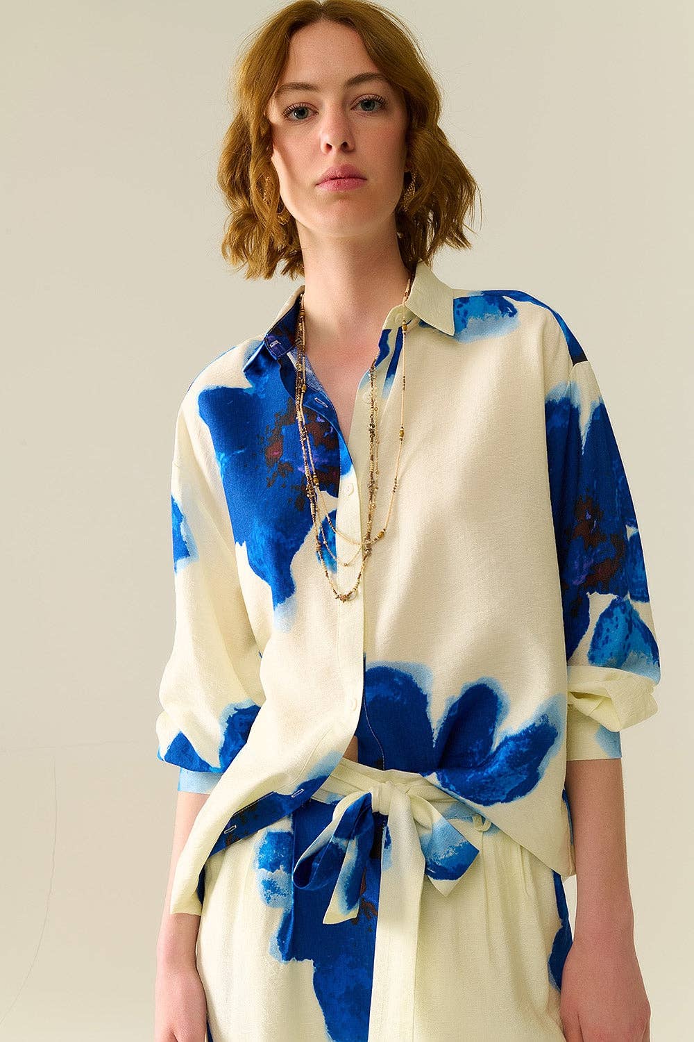 Relaxed Blue Flower Button Down Top - The Collective Park City