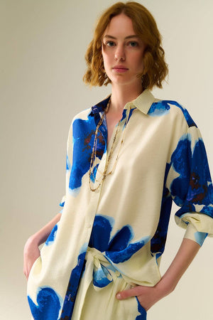 Relaxed Blue Flower Button Down Top - The Collective Park City