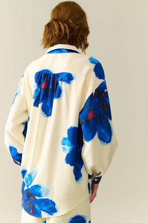 Relaxed Blue Flower Button Down Top - The Collective Park City