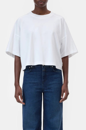 Relaxed Fit Cropped Tee - White - The Collective Park City