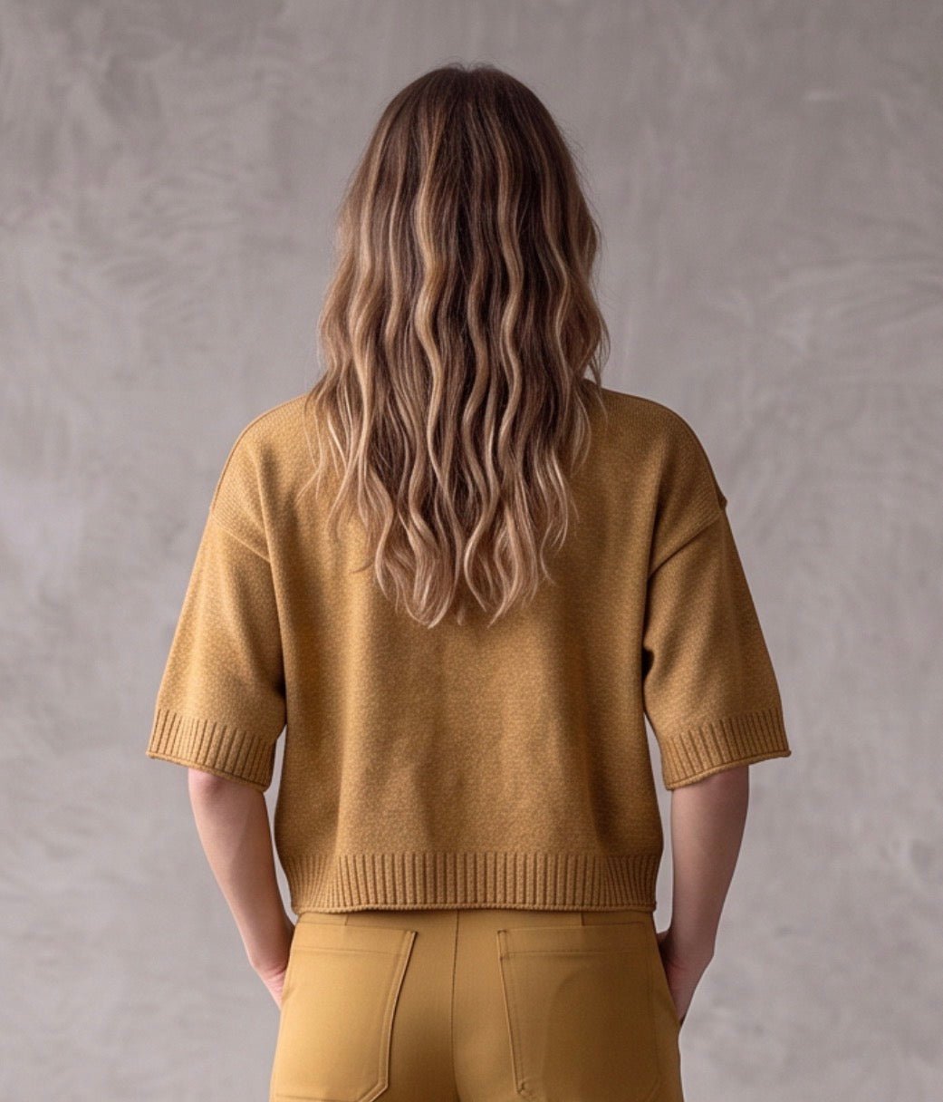 Reversed Seam 3/4 Sleeve Boxy Cropped Sweater - The Collective Park City