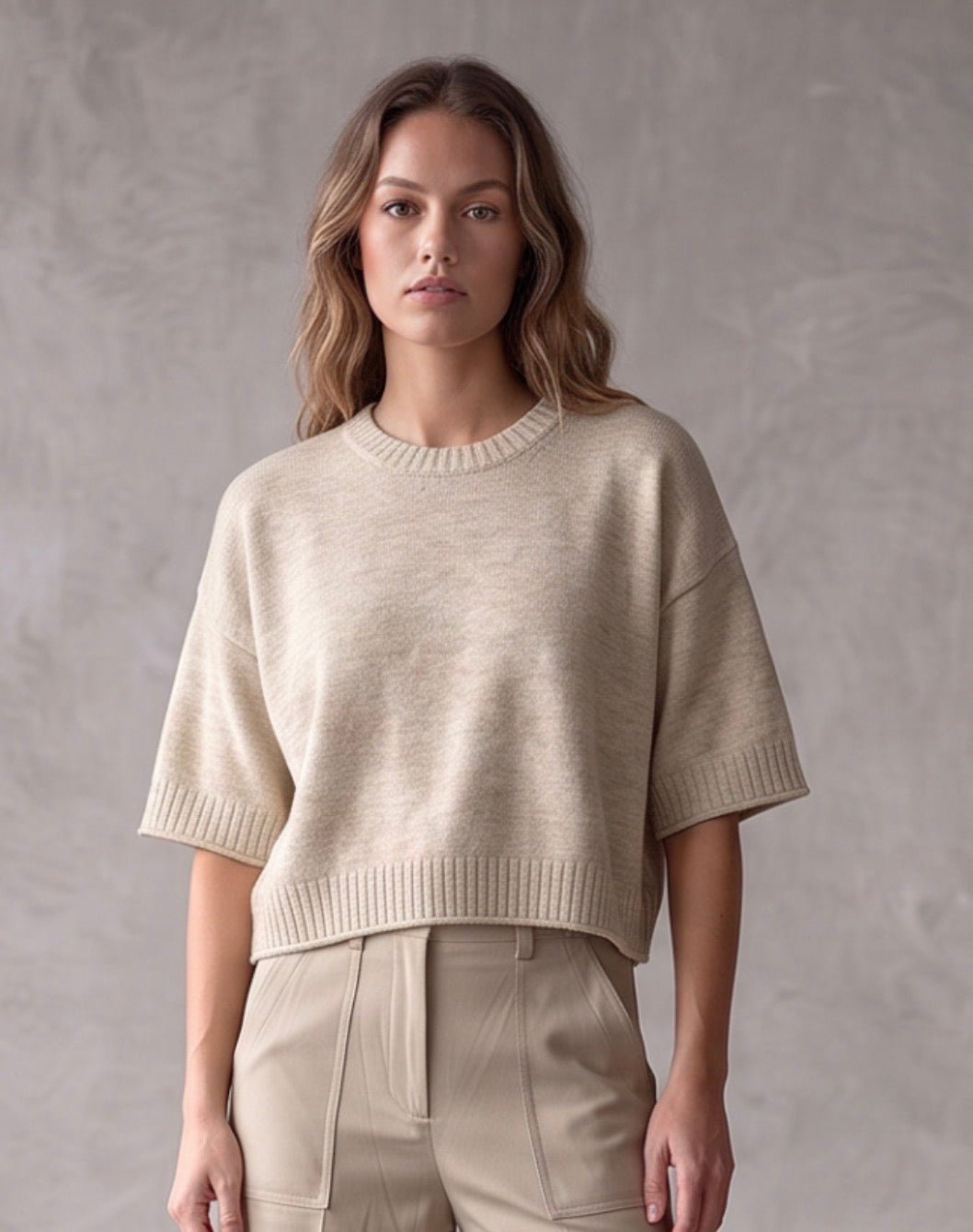 Reversed Seam 3/4 Sleeve Boxy Cropped Sweater - The Collective Park City