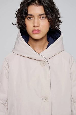 Reversible Mid - Length Jacket with Hood - Cream/Blue - The Collective Park City