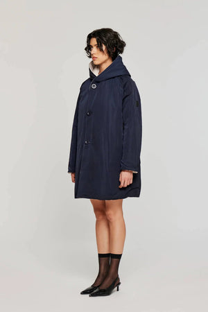 Reversible Mid - Length Jacket with Hood - Cream/Blue - The Collective Park City
