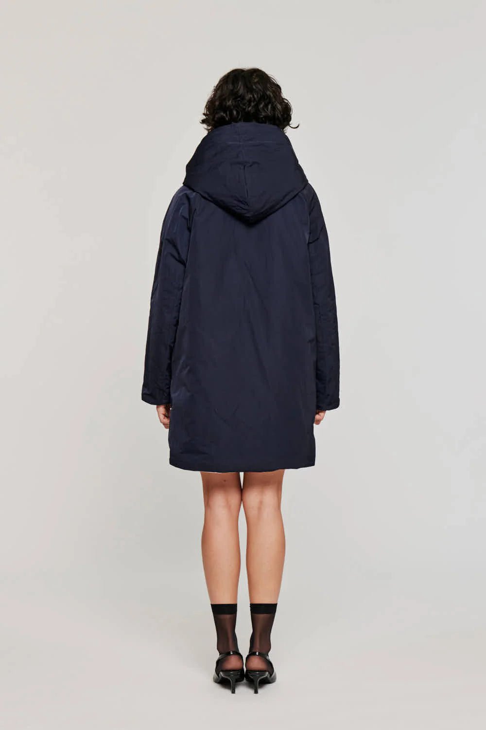 Reversible Mid - Length Jacket with Hood - Cream/Blue - The Collective Park City