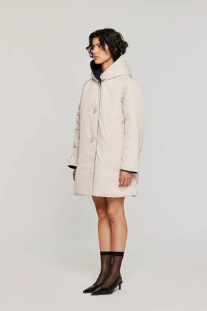 Reversible Mid - Length Jacket with Hood - Cream/Blue - The Collective Park City