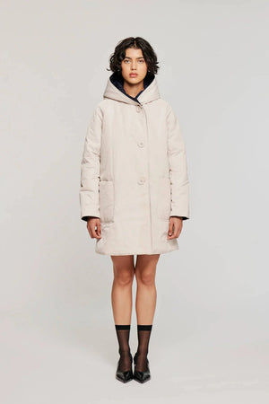 Reversible Mid - Length Jacket with Hood - Cream/Blue - The Collective Park City