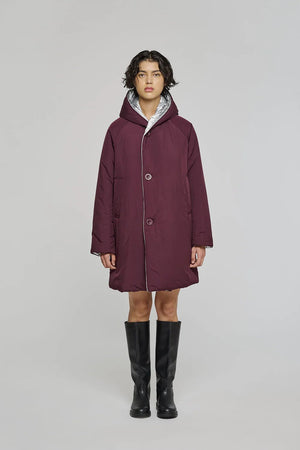 Reversible Mid - Length Jacket with Hood - Silver/Plum - The Collective Park City
