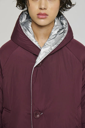 Reversible Mid - Length Jacket with Hood - Silver/Plum - The Collective Park City