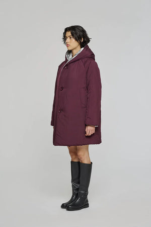 Reversible Mid - Length Jacket with Hood - Silver/Plum - The Collective Park City