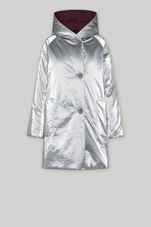 Reversible Mid - Length Jacket with Hood - Silver/Plum - The Collective Park City