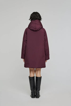 Reversible Mid - Length Jacket with Hood - Silver/Plum - The Collective Park City