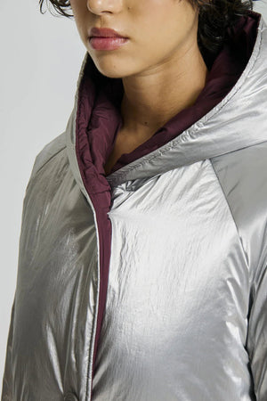 Reversible Mid - Length Jacket with Hood - Silver/Plum - The Collective Park City