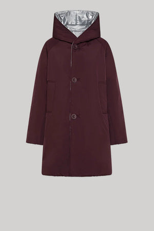 Reversible Mid - Length Jacket with Hood - Silver/Plum - The Collective Park City